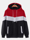 Mens Colorblock Patchwork Loose Leisure Drawstring Hoodies With Muff Pocket - Red