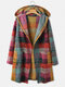 Multi-color Plaid Print Hooded Pocket Vintage Woolen Coat For Women - Orange