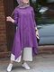Aysmmetrical Solid Color Long Sleeve O-neck Plus Size Dress - Purple