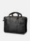 Men Vintage Multifunction Wear-Resistant Faux Fur Large Capacity Business Briefcases Handbag - Black
