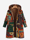 Thick Ethnic Print Long Sleeve Hooded Vintage Coat For Women - Green