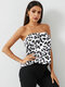 Leopard Backless Tube Sexy Tank Top - White