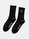 2 paires de chaussettes chaudes en tube moyen anti-dérapant en coton brodé pour femmes - #05