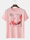 Mens Plum Bossom Japanese Print 100% Cotton Short Sleeve T-Shirts - Pink