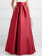 High Waist A-line Solid Satin Pocket Swing Skirt - Wine Red