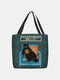Women Cat Pattern Print Shoulder Bag Handbag Tote - Black