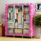 Large Canvas Fabric Wardrobe With Hanging Rail Clothes Shelves Storage Cupboard - Pink