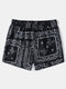 Men Retro Style Paisley loose Vacation Board Shorts - Black