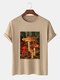 Mens Mushroom Graphic Box Print 100% Cotton O-Neck Short Sleeve T-Shirt - Khaki
