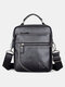 Men Genuine Leather Multifunction Multi-pockets Crossbody Bag - Black