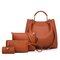 Women Plain Faux Leather Four-piece Set Handbag Shoulder Bag Clutch Bag - Camel