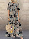 女性ジオ パターン半袖クルー ネック ドレス - アプリコット