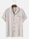 Mens Textured Stripe Lapel Pure Color Basics Short Sleeve Shirts - Apricot