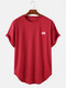 Mens Plain Striped High Low Curved Hem Sports Short Sleeve T-Shirts - Red