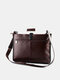 Men Vintage Faux Leather Solid Color Multifunction Brief Briefcase Shoulder Bag - Coffee