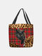Women Patchwork Leopard Cat Pattern Print Shoulder Bag Handbag Tote - Red