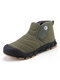 Women's Large Size Casual Warm Waterproof Solid Color Hook Loop Snow Cotton Boots - Army Green