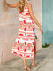 Vintage Print Sleeveless Maxi Dress For Women - Pink