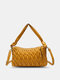 Women Vinatge Faux Leather Wave Pattern Solid Color Crossbody Bag Shoulder Bag - Yellow