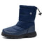 Large Size Waterproof Automatic Shrink Shoelace Mid Calf Winter Snow Boots - Blue