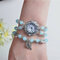 Ethnic Bracelet Watches Agate Beads Quartz Watches Vintage Leaf Pendant Wrist Watches for Women - Blue