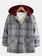 Mens Casual Plaid Long Sleeve Woolen Hooded Jacket Coat - Gray