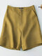 Solid Pocket Casual Shorts For Women - Yellow