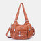 Women Multi-Pocket Crossbody Bag Soft Leather Shoulder Bag - Brown