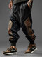 Pantalon ample à motif ethnique vintage pour hommes, patchwork, cordon de serrage, taille - Noir