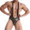 Men Sexy Transparent Club Wear Crotchless Printed Thin Breathable Stretch Night Club Onesies - #01