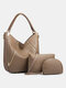 Womens Brown Large Capacity Rivet PU Leather Purses Satchel Handbags Shoulder Tote Bag Crossbody 3 PCS Purse Set - Khaki