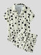 Mens Polka Dot Print Lapel Drawstring Shorts Casual Two Pieces Outfits - Beige
