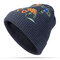 Women Wool Embroidery Warm Knitted Hats Winter Casual Elastic Beanie Cap - Navy