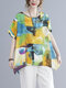 Tie Dye Geometric Print Plus Size O-neck Bohomia T-shirt - Yellow