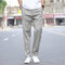 Men's Casual Pants New Men's Cotton Straight Casual Long Pants Middle-aged Large Size Loose Men's Trousers - Light Grey