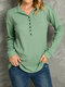Solid Button Long Sleeve Lapel Blouse For Women - Green