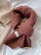 Unisex Knitted Thickened Solid Color Letter Cloth Label Autumn Winter Simple Warmth Scarf - Coffee