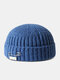 Unisex Acrylic Knitted Solid Color Letter Decorative Pin Dome All-match Warmth Brimless Beanie Landlord Cap Skull Cap - Royal Blue