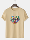 Mens Letter Colorful Heart Graphic Print Cotton Short Sleeve T-Shirts - Khaki