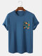 Mens Tropical Floral Print Crew Neck Cotton Short Sleeve T-Shirts - Blue