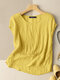 Crew Neck Solid Casual Short Sleeve Blouse For Women - Yellow