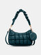 Women Faux Leather Fashion Solid Color Lattice Pattern Crossbody Bag Handbag - Blue