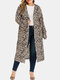 Plus Size Casual Leopard Print V-neck Loose Women Cardigan - Khaki
