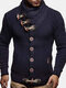Mens Single Breasted High Neck Cable Knit Warm Casual Cardigans - Blue