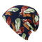 Women Cotton Print Dual-use Beanie Both Cap And Scarf Use Beanie Causal Windproof Hats - Navy