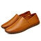 حذاء رجالي جلد طبيعي مقاس كبير بخياطة يدوية Soft حذاء بدون كعب - البني الفاتح