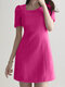 Solid A-line Square Collar Short Sleeve Casual Dress - Rose