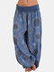 Loose Wide Leg Print Casual Yoga Pants - Dark Blue