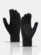 Unisex Knitted Plus Velvet Cold Proof Warmth Touch Screen Full-finger Gloves - Black