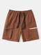 Mens Solid Color Zip Pocket Loose Drawstring Cargo Shorts - Brown